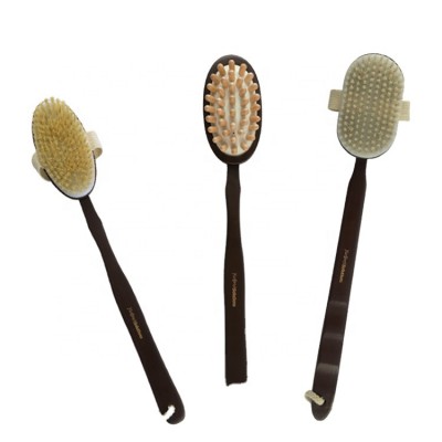 Custom Logo Wooden Body Brush Massage Wooden Balls Natural Boar Bristles Exfoliating Long Handle Body Bath Shower Brushes