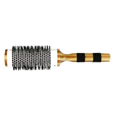 Private Label Medium Bamboo Handle Anti-slip Round Brush Styling Tool Blowdry Hairbrush Ceramic Ionic Blow Dry Curly Hair Brush