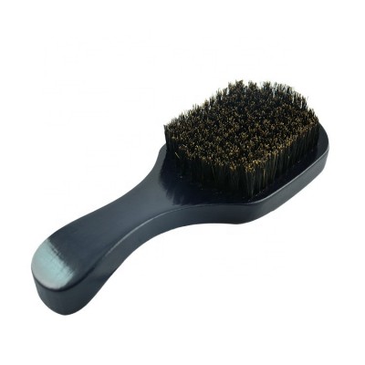 Portable Convenient Laser Logo Black Boar Bristle Beard Brush Private Label Soft Bristles Curved 360 Wave Brush With Logo