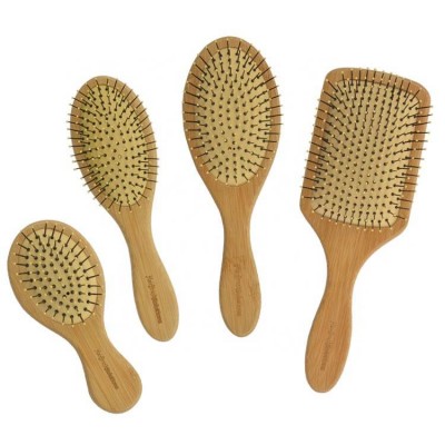 Eco Friendly Lasered Logo Professional Square Bamboo Nylon Bristle Blow Drying Paddle Detangled Hair Brush for Dry Hair Styling