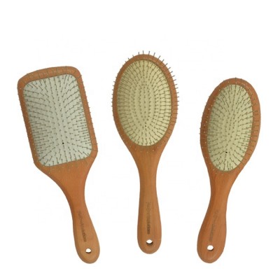 Custom Logo Air cushion Hairbrush Anti-static Metal Pins Natural Beech Wood Hair Brushes Paddle Hair Scalp Massager Brush